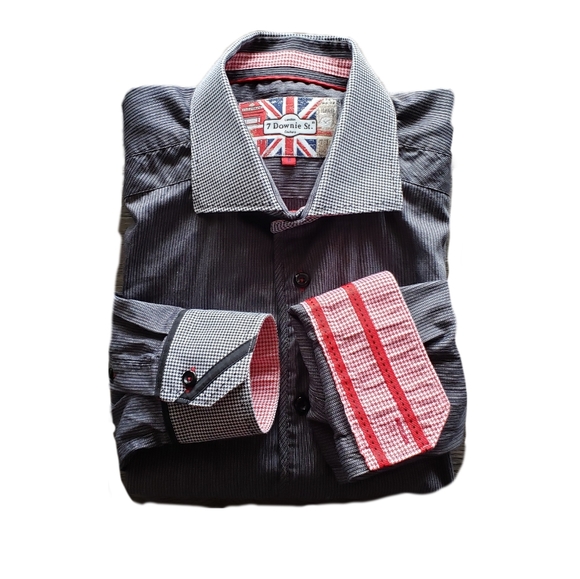7 Downie Street Other - XL, Mens Quality Shirt, 7 Downie St, Grey, White Red Accented Long Sleeves.